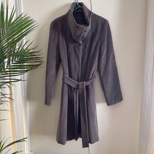 CALVIN KLEIN taupe 10% angora vented button coat!55%wool,10%angora/10